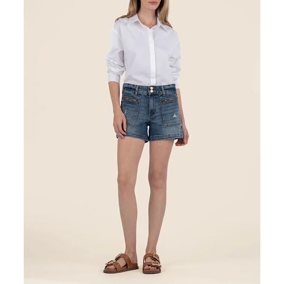 KUT‎ from the Kloth Catherine Dark Wash Denim Cuffed Shorts - Size 4 - Picture 1 of 10